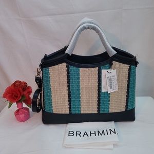 BRAHMIN
Anguilla Collection Elaine Rolled Handle Striped Straw Satchel Bag